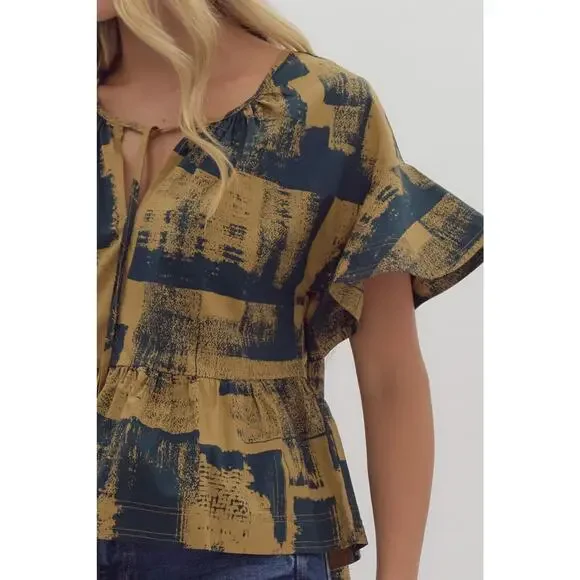 Entro Harper Peplum Top Hunter Green Black Tie Neck Blouse Sz S - NWT - Picture 4 of 11